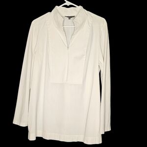Lafayette 148 White 1/2 Zip Front Mandarin Collar Blouse Shirt Tunic Cotton S 14